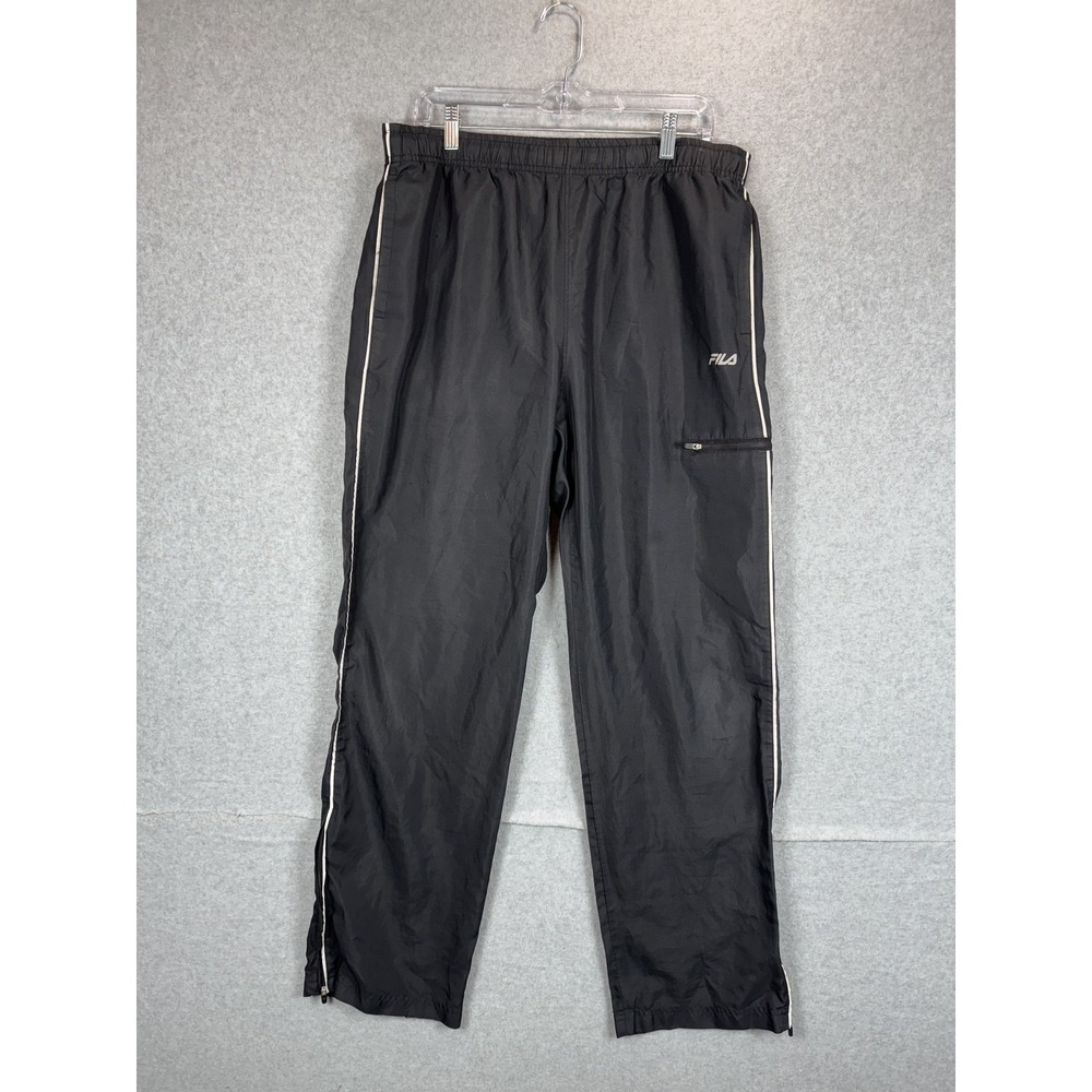 Fila‎ Pants Mens Medium Black Nylon Track Athletic Zip Pocket Reflective Trim